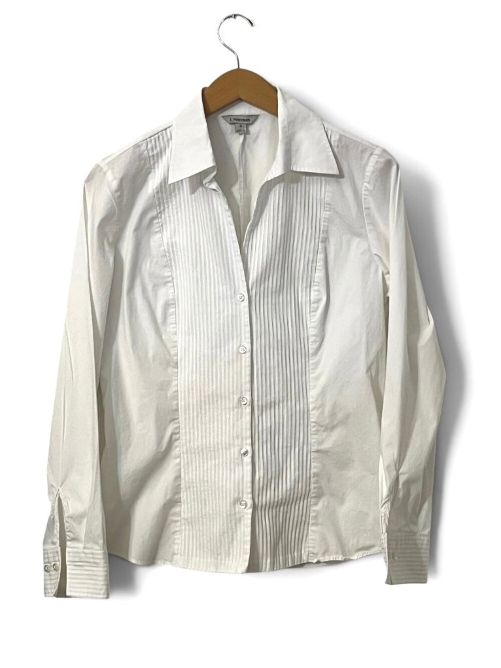 J. Peterman White Pintuck Button Down Shirt Size 6 Academia Workwear Blouse